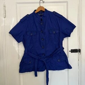 Gap blue short sleeve button down blouse L